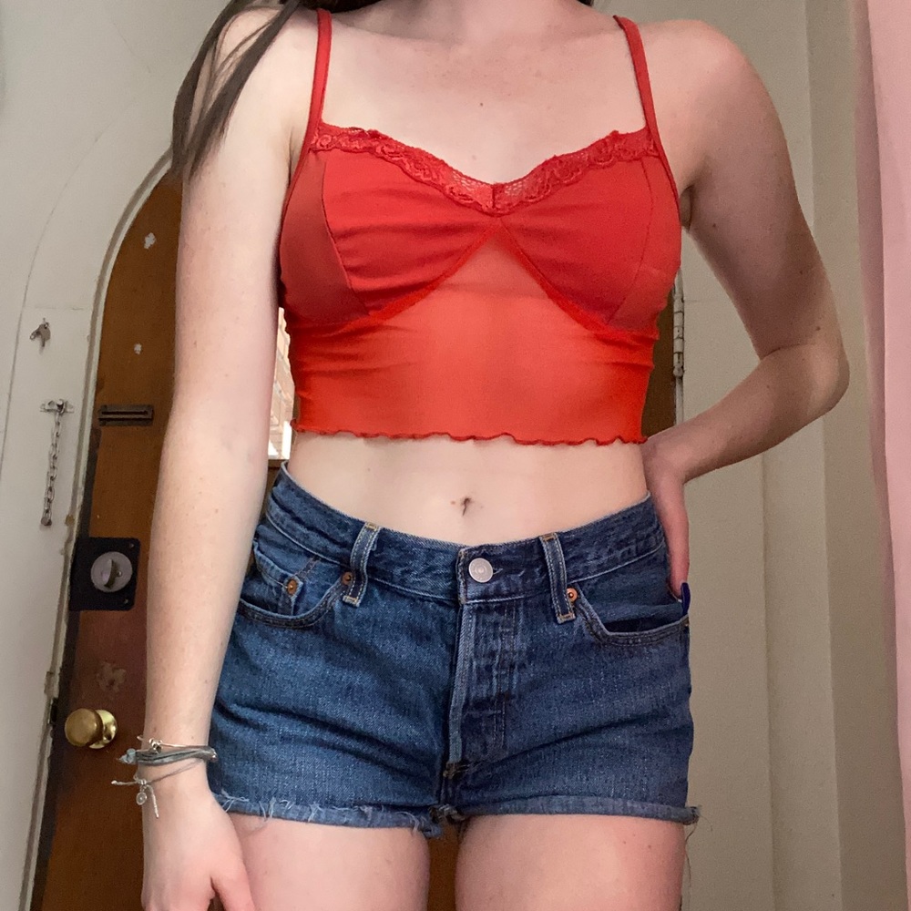 red lace/mesh going out top